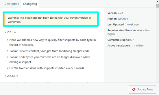 Compatibility warnings with WordPress core versions